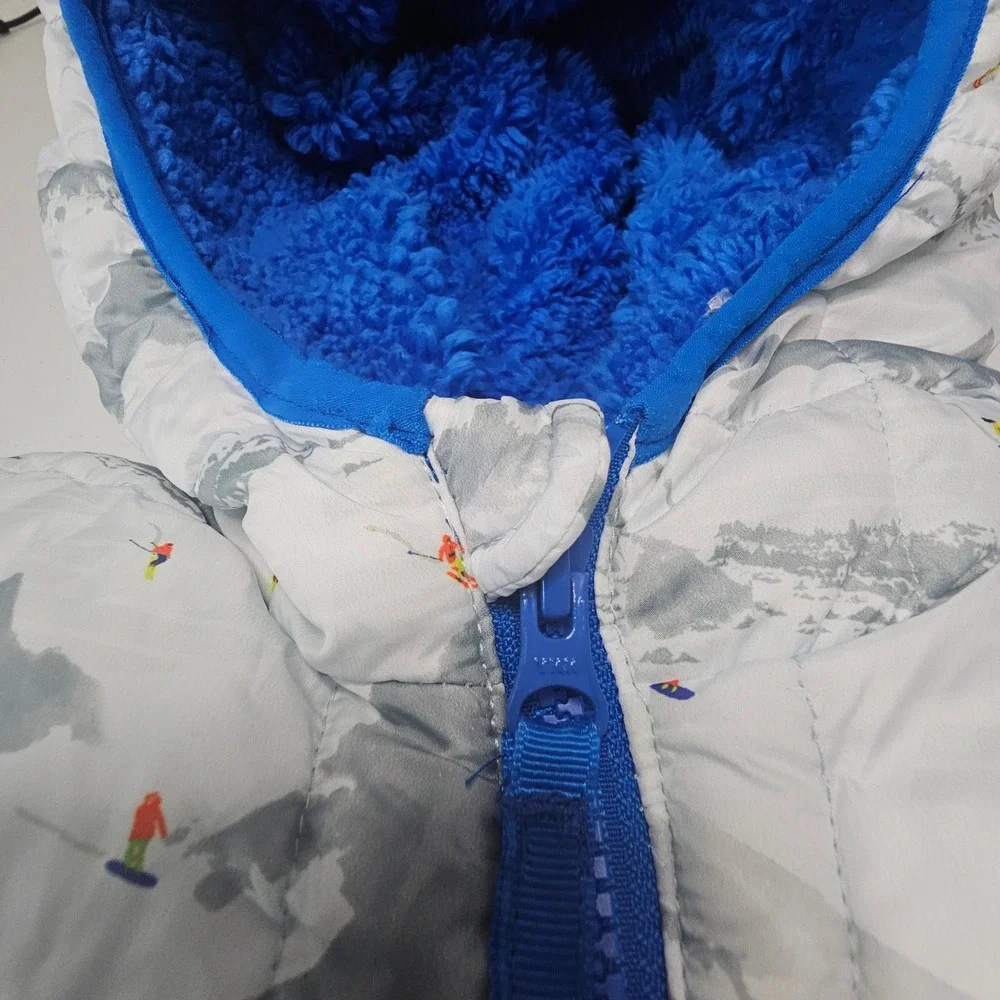 Spyder Puffer Bunting 24M White Blue Mountain Ski Scene Gorpcore Snowsuit